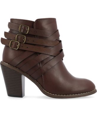 Women's Strap Round Toe Stacked Heel Dress Booties