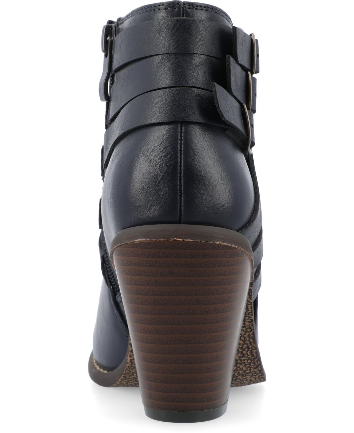 Journee Collection Women's Strap Wide Width Round Toe Stacked Heel Dress Booties