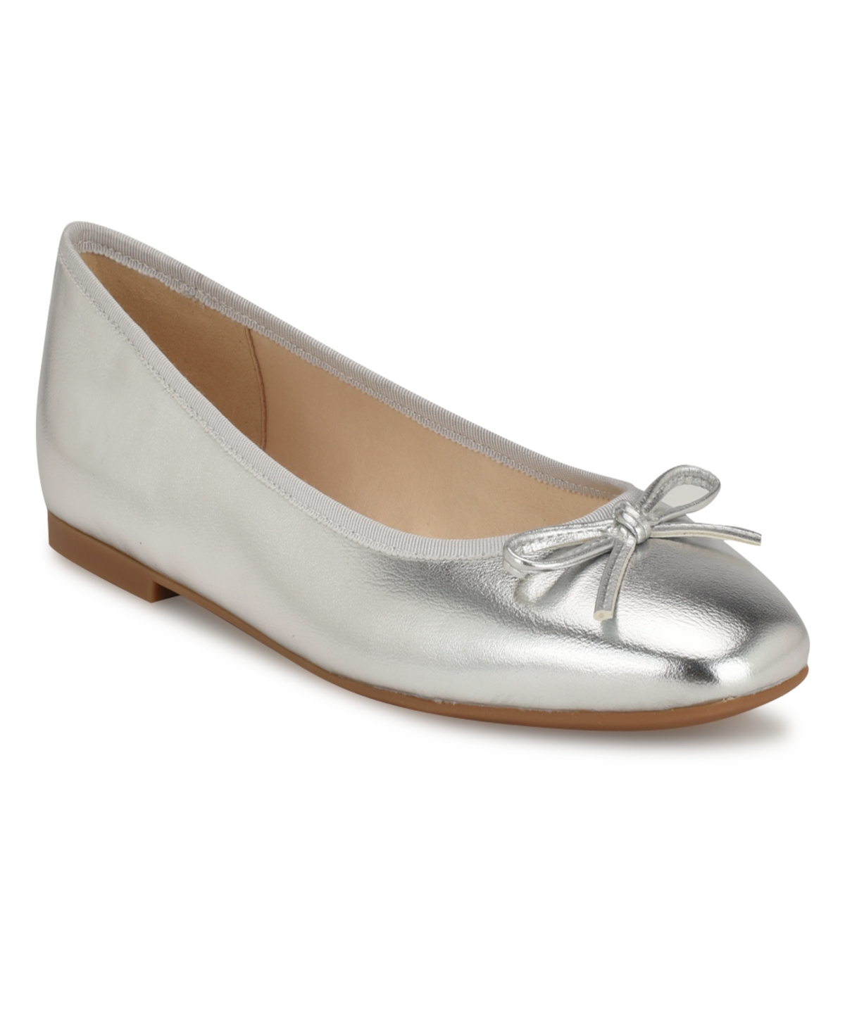 Nine West Women's Tootsy Square Toe Slip-on Ballet Dress Flats In Silver - Faux Leather