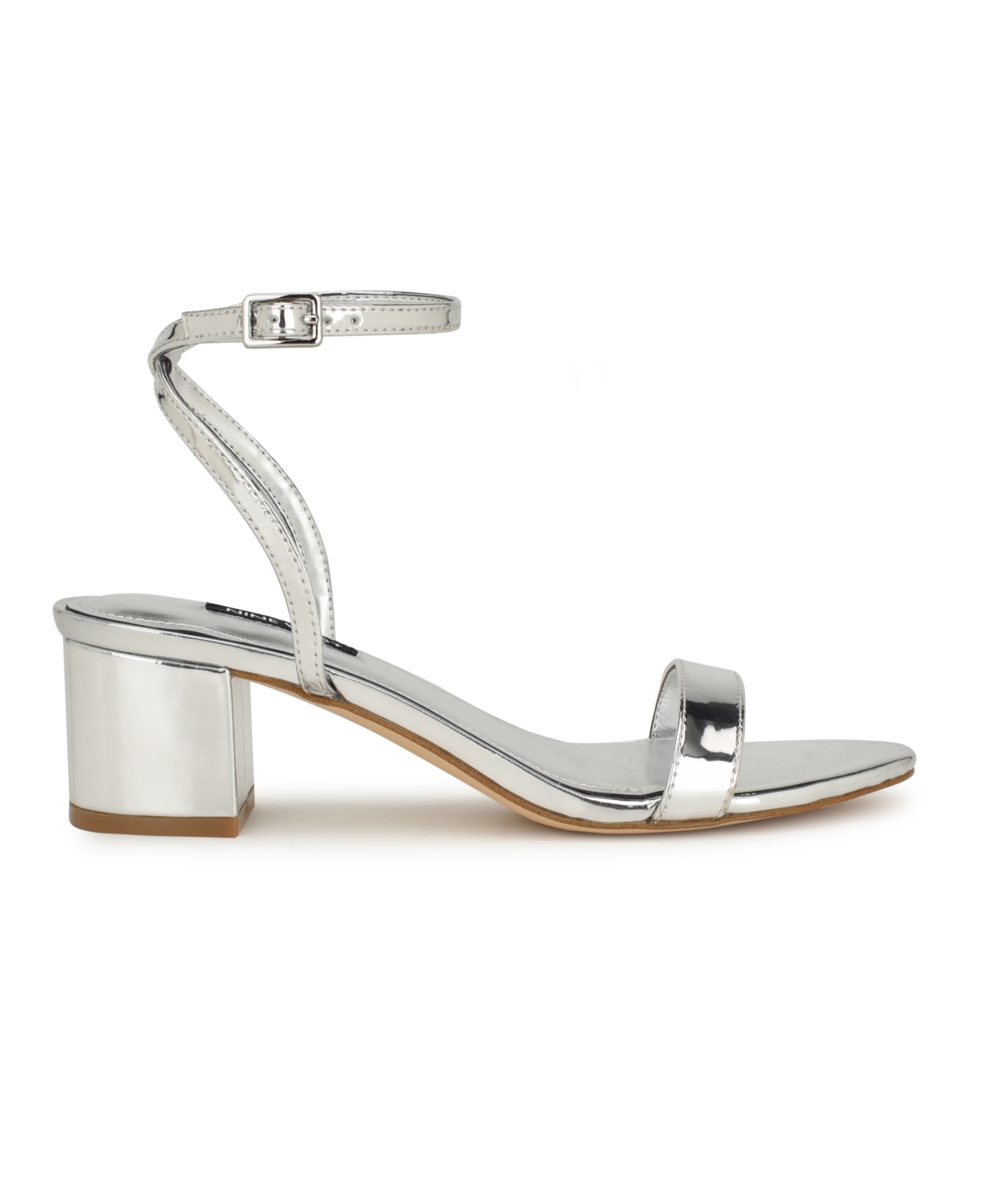 Nine West Women's Allora Block Heel Almond Toe Dress Sandals - Silver Mirror Metallic- Manmade