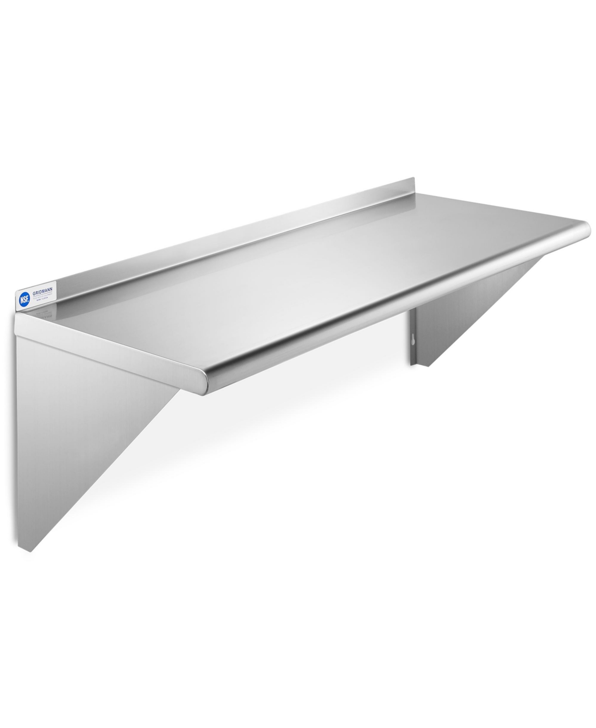 18" x 48" Nsf Stainless Steel Kitchen Wall Mount Shelf w/ Backsplash - Silver