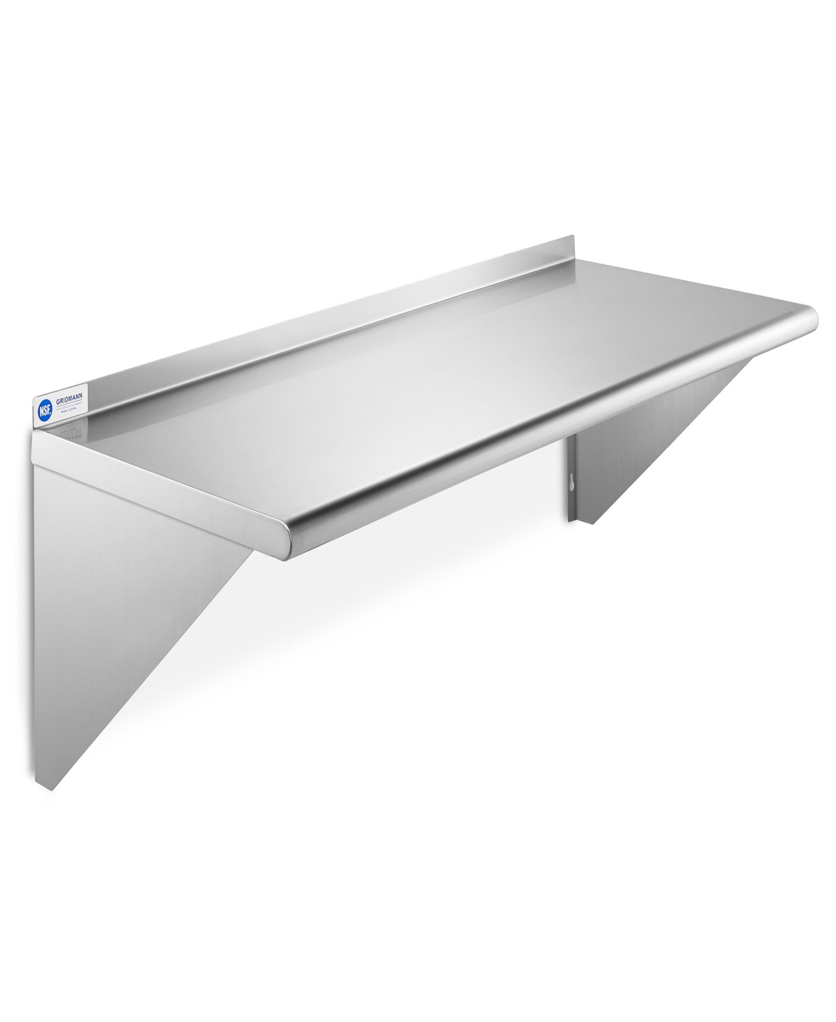 18" x 36" Nsf Stainless Steel Kitchen Wall Mount Shelf w/ Backsplash - Silver