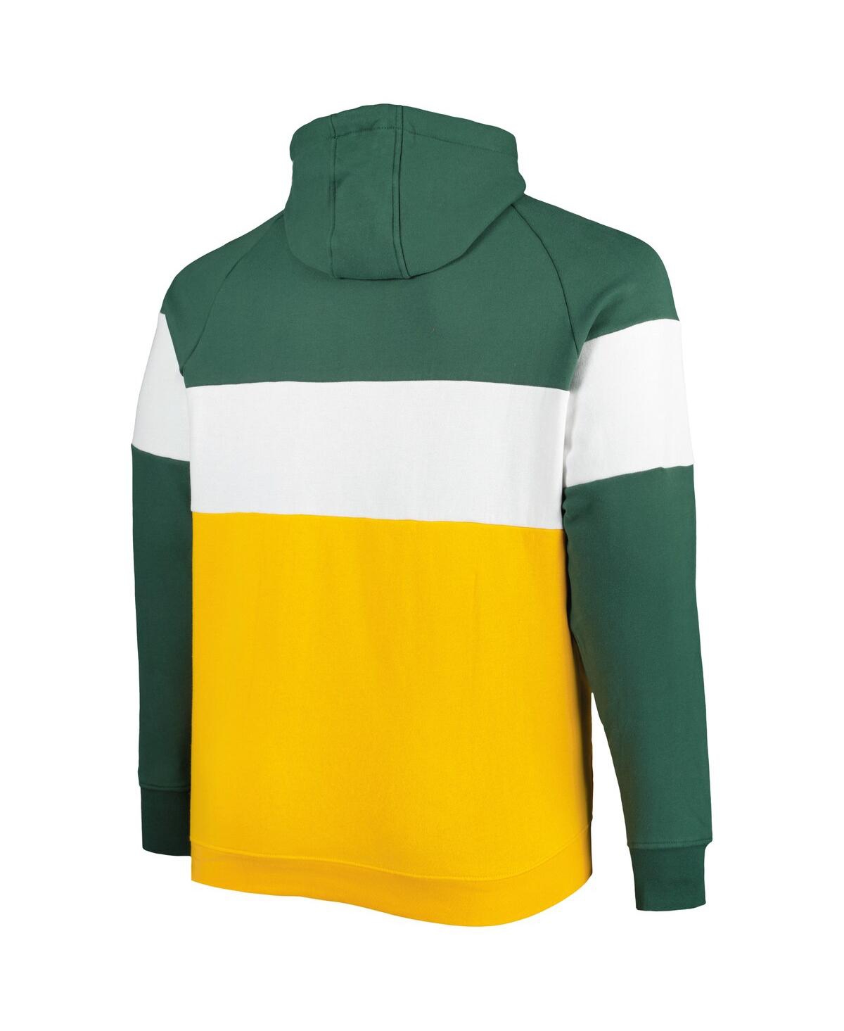 Men's New Era Gold Green Bay Packers Big and Tall Current Team Colorblock Fleece Raglan Pullover Hoodie - Gold