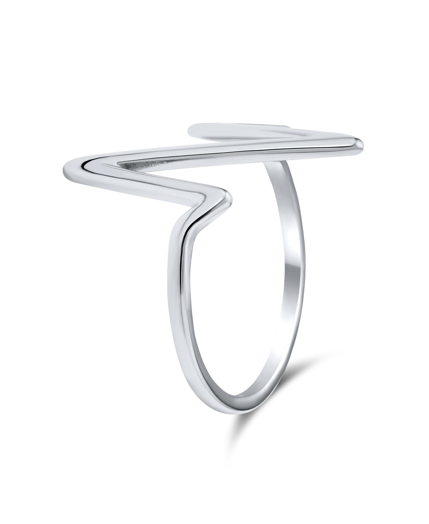 Geometric Chevron Lightening Bolt Heartbeat Ring .925 Sterling Silver