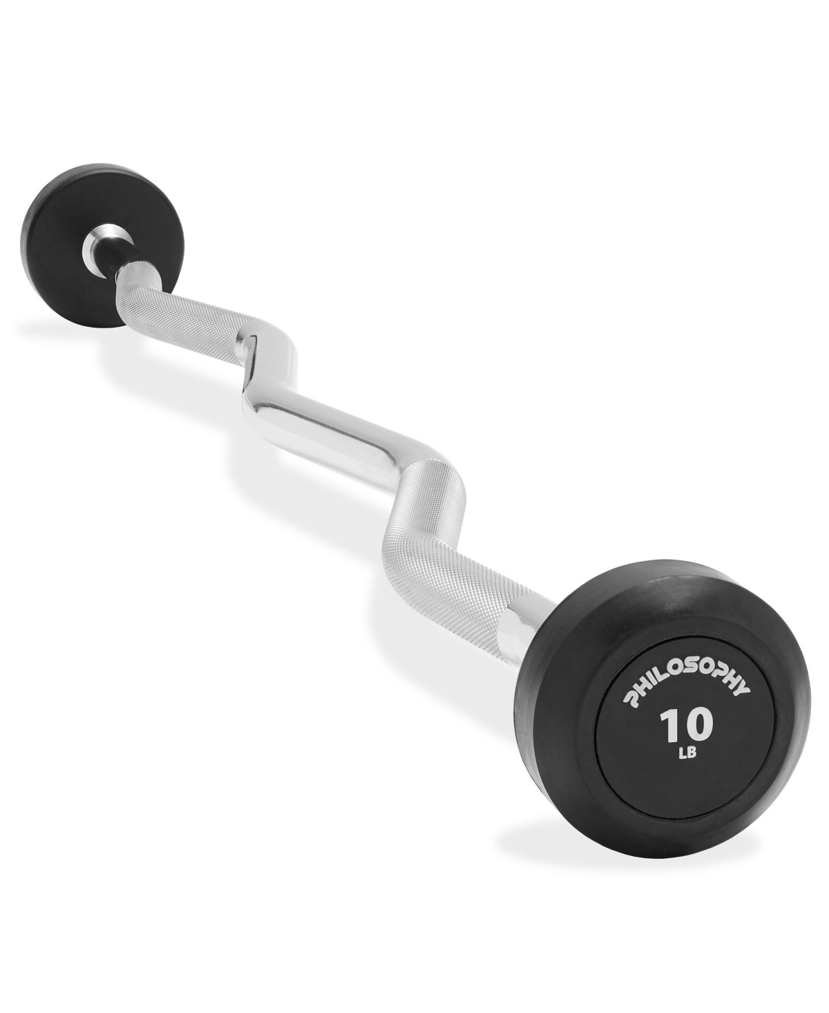 Rubber Fixed Barbell, 10 Lb Pre-Loaded Weight Ez Curl Bar for Strength Training & Weightlifting - Black