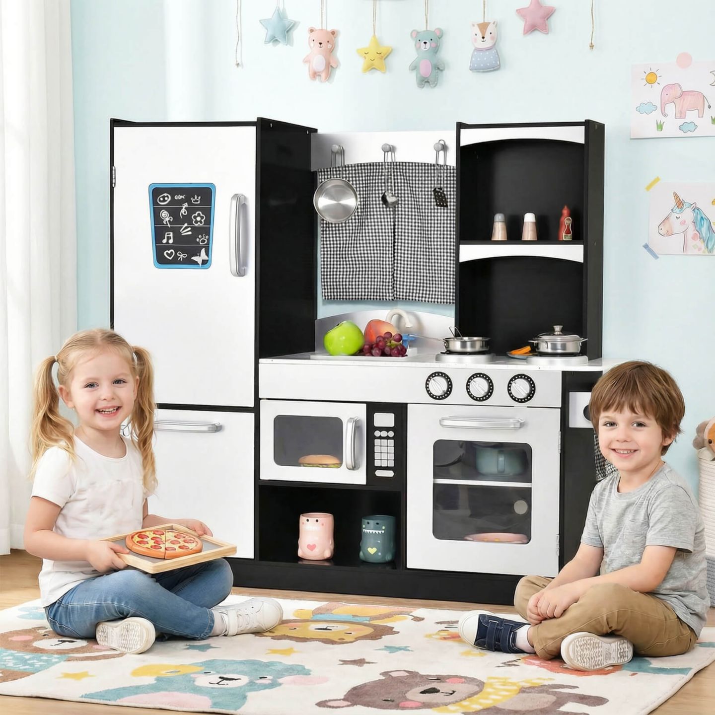 Детский игровой набор Costway Realistic Wooden Play Kitchen Playset, Ages 3+, цвет: Серебряный — фото 2