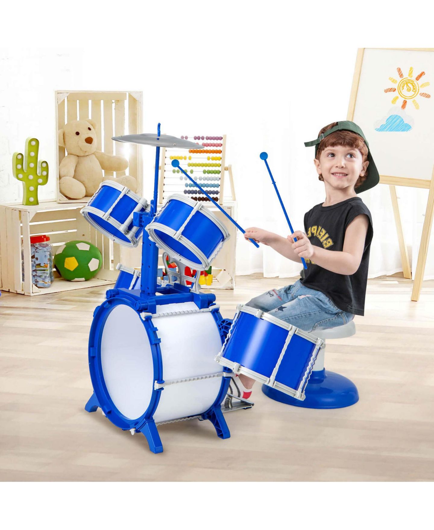 Детские игрушки Costway Kids Percussion 5-Piece Drum Set, Ages 3+, цвет: Синий — фото 9