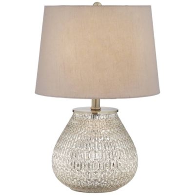 Cottage Accent Table Lamp 19 1/2" High Mercury Glass Teardrop Gray Drum Shade for Bedroom Bedside Nightstand Office