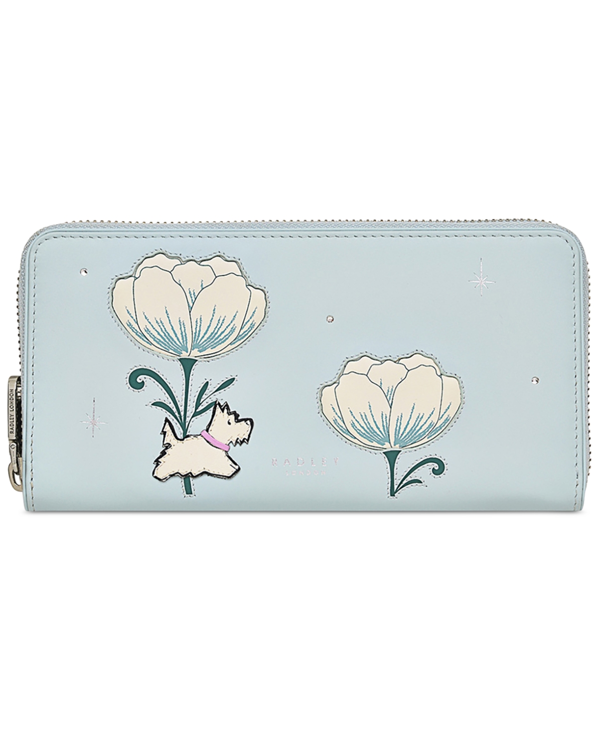 Spring Rose Large Zip Around Leather Wallet - Soft Blue