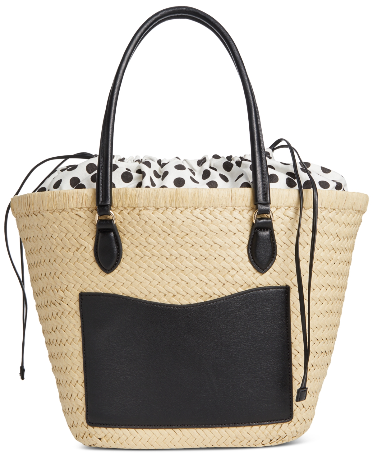 On 34th Isabellaa Straw Medium Drawstring Tote, Created For Macy's In Straw,black Dot