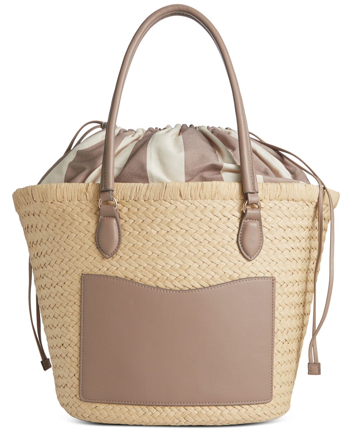 Isabellaa Straw Medium Drawstring Tote, Created for Macy's - Straw/lime Strp