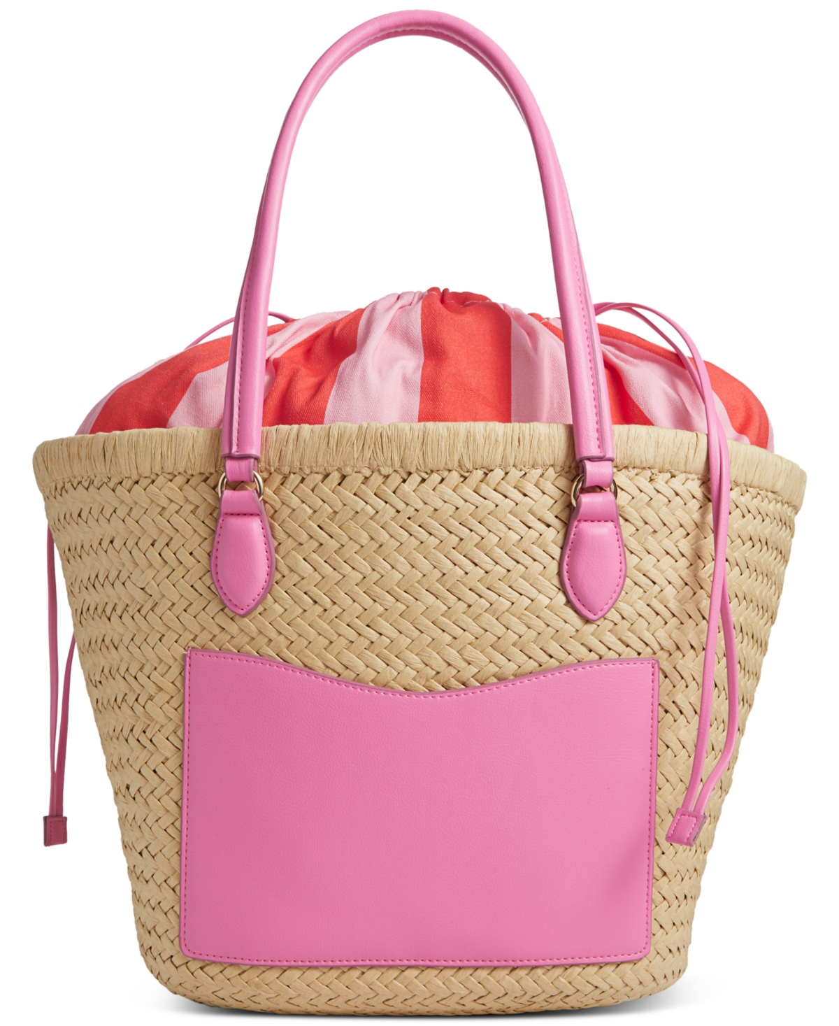 On 34th Isabellaa Straw Medium Drawstring Tote, Created For Macy's In Straw,pink Strp