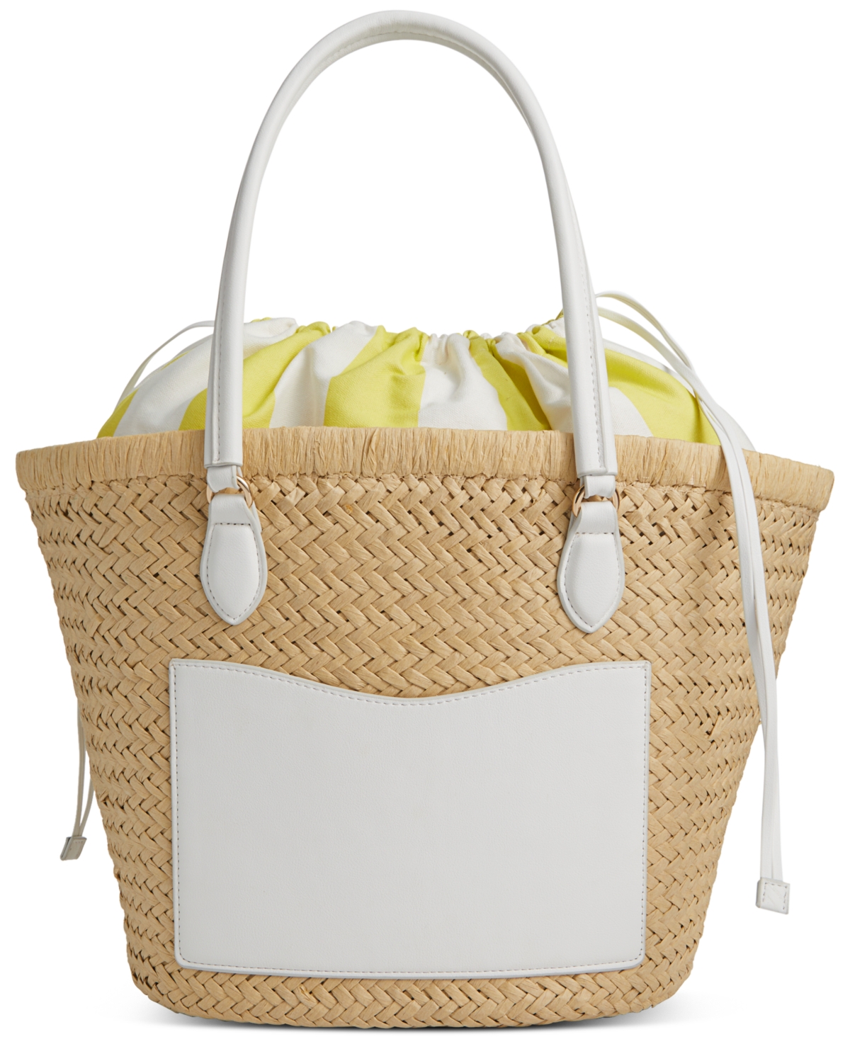 On 34th Isabellaa Straw Medium Drawstring Tote, Created For Macy's In Straw,white Flr