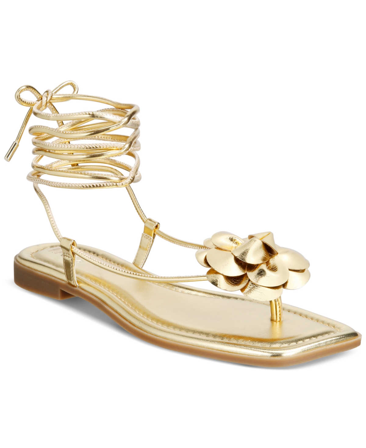 Inc International Concepts Women's Gilma Flower Flat Sandals, Created For Macy's In Gold Smooth