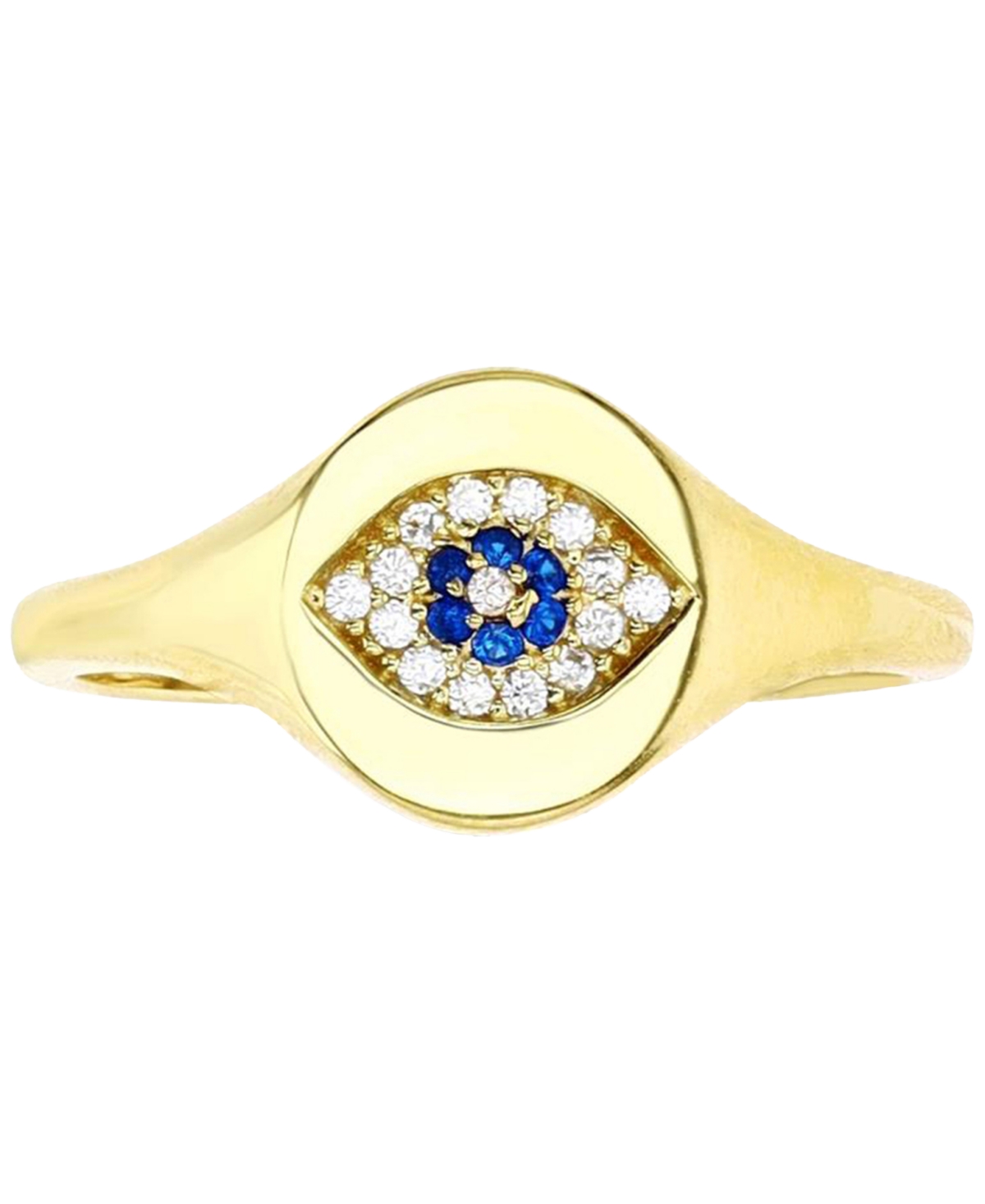 Shop Macy's Cubic Zirconia Evil Eye Signet Ring In 14k Gold-plated Sterling Silver