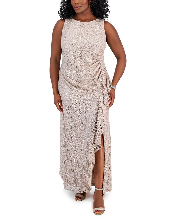 Alex Evenings Plus Size Lace Sequin Cascade Ruffle Dress - Macy's
