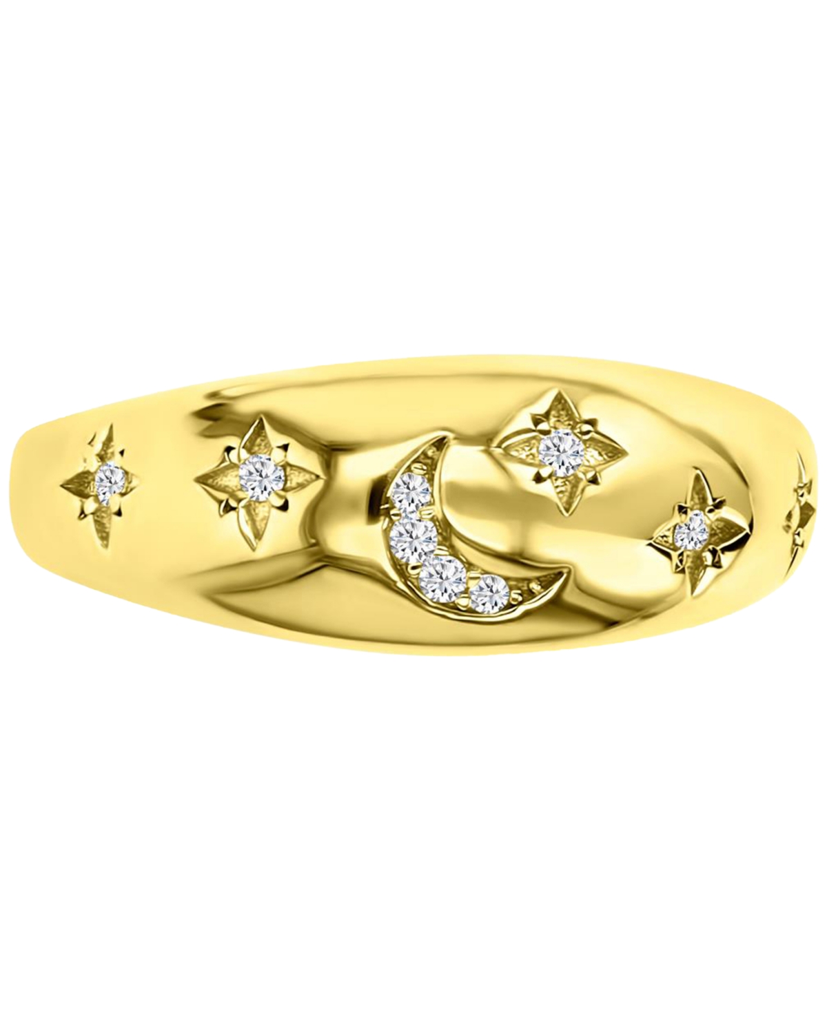 Shop Macy's Cubic Zirconia Moon & Stars Celestial Polished Dome Ring In Gold