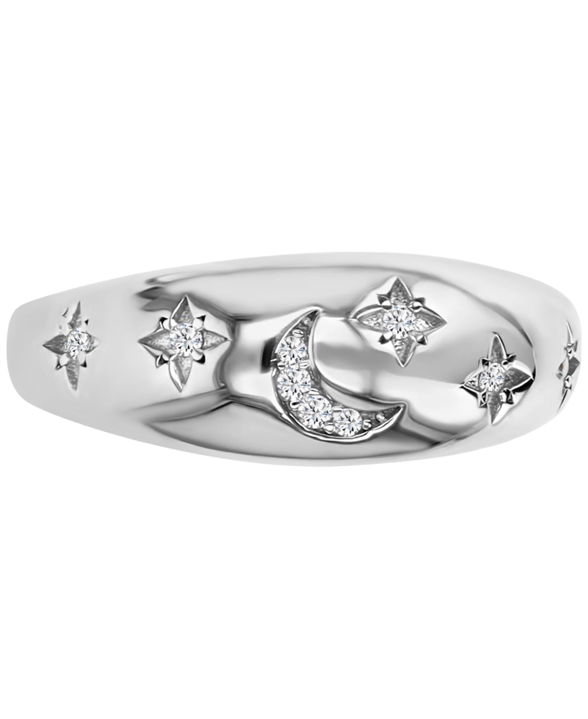 Shop Macy's Cubic Zirconia Moon & Stars Celestial Polished Dome Ring In Silver
