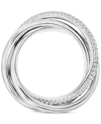 Cubic Zirconia Triple Row Pav&eacute; & Polished Rolling Crossover Ring