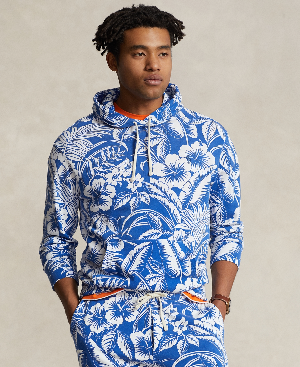 Men's Tropical Floral Spa Terry Hoodie - Monotone Tropical