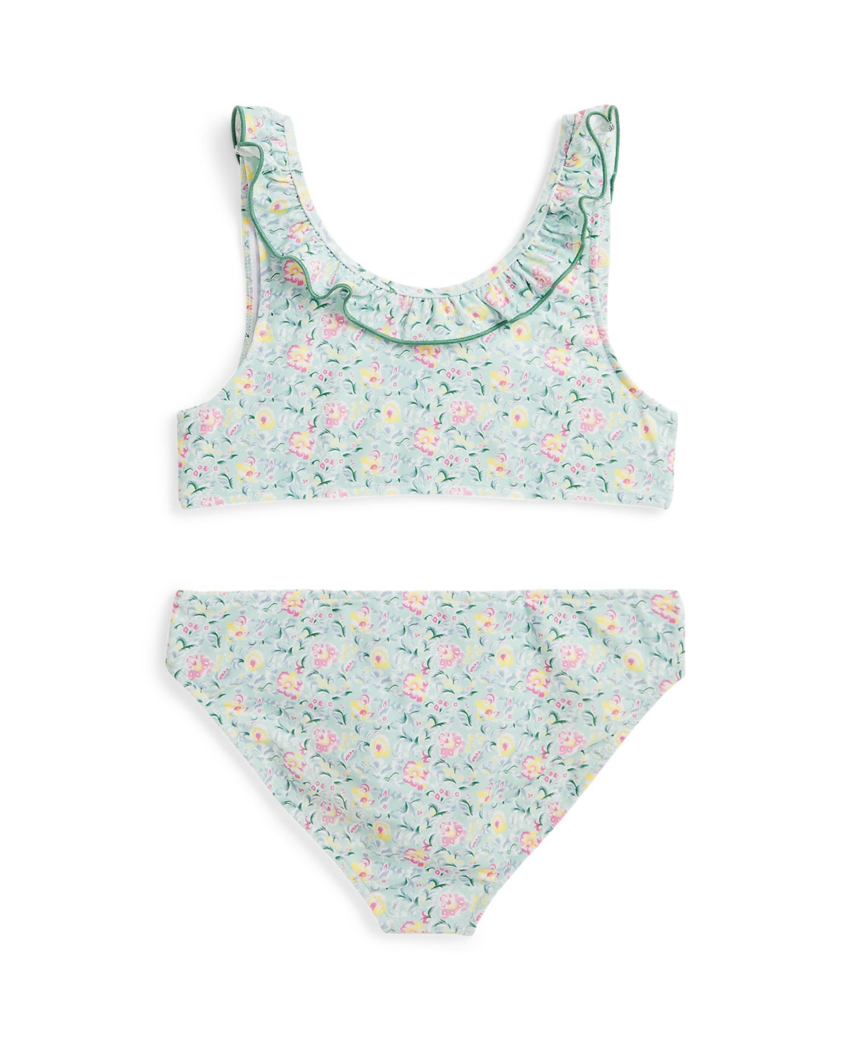 Shop Polo Ralph Lauren Big Girls Floral Ruffled Two-piece Swimsuit In Simone Floral With Celestial Blue
