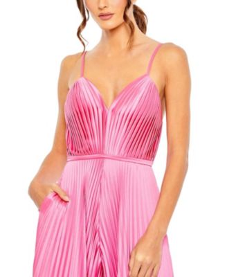 Women's Pleated Plunge Neck Wide Leg Jumpsuit