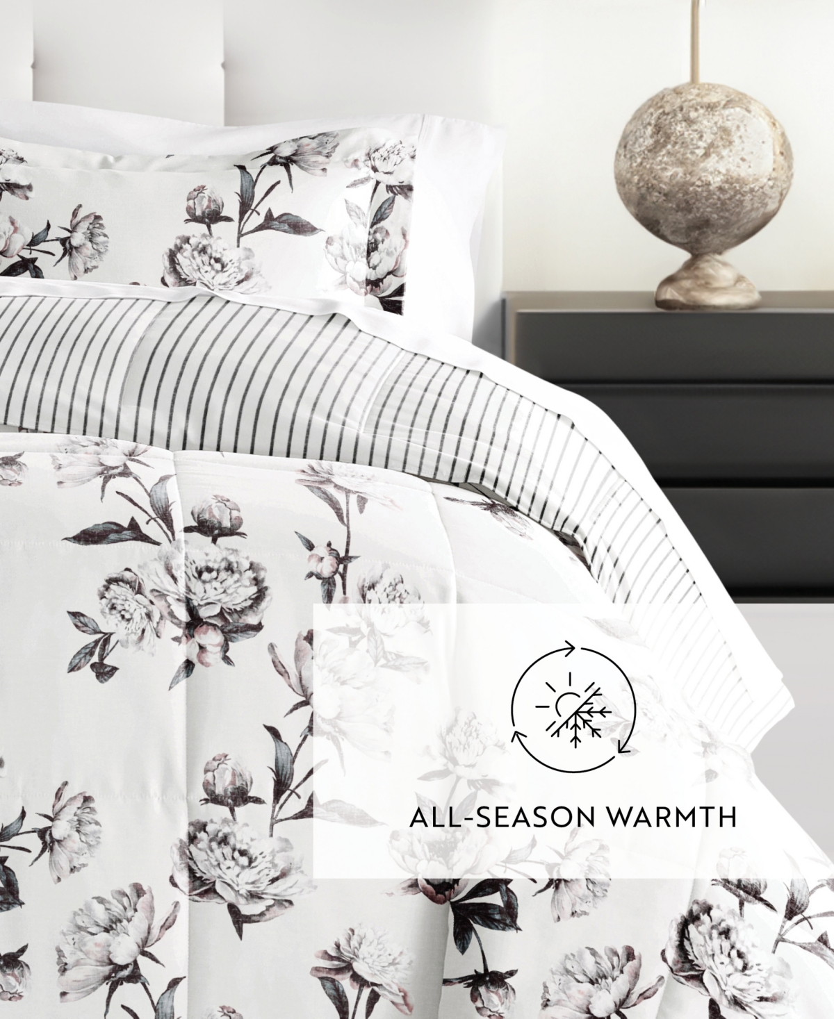 Ienjoy Home Vintage-like Magnolia Stripe 2-piece Comforter Set, Twin/twin Xl In Gray