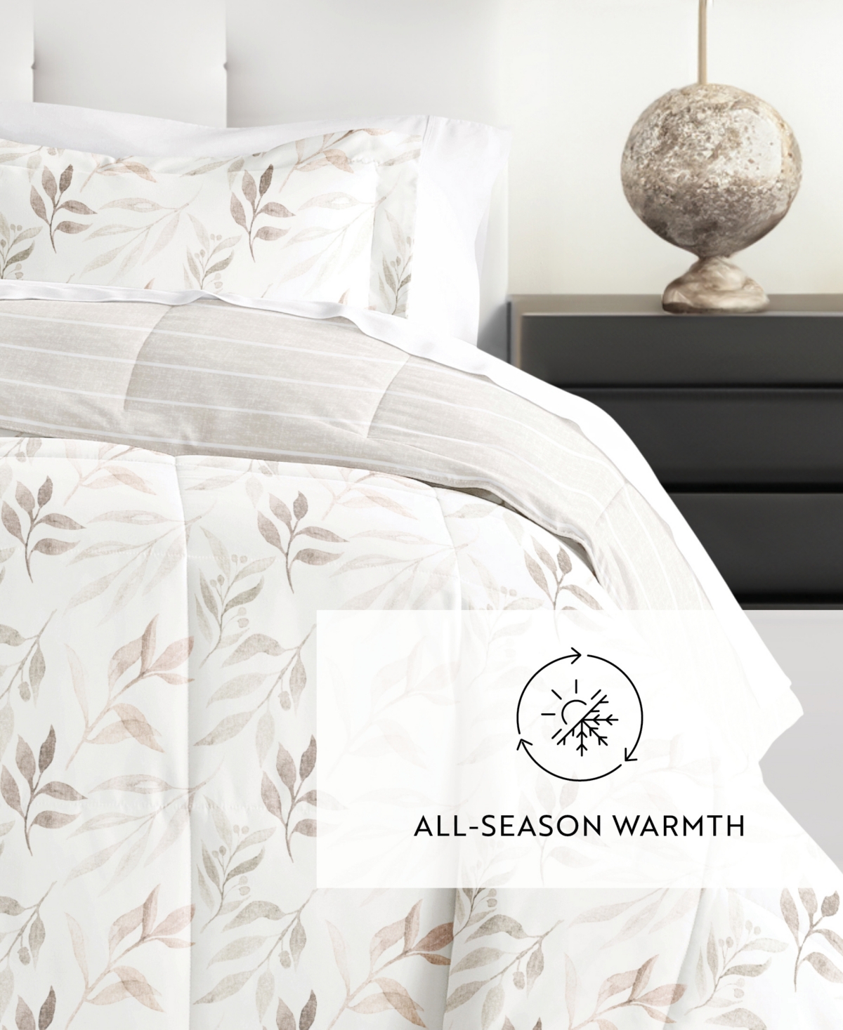 Ienjoy Home Foliage Stripe 3-piece Comforter Set, King/california King In Ivory