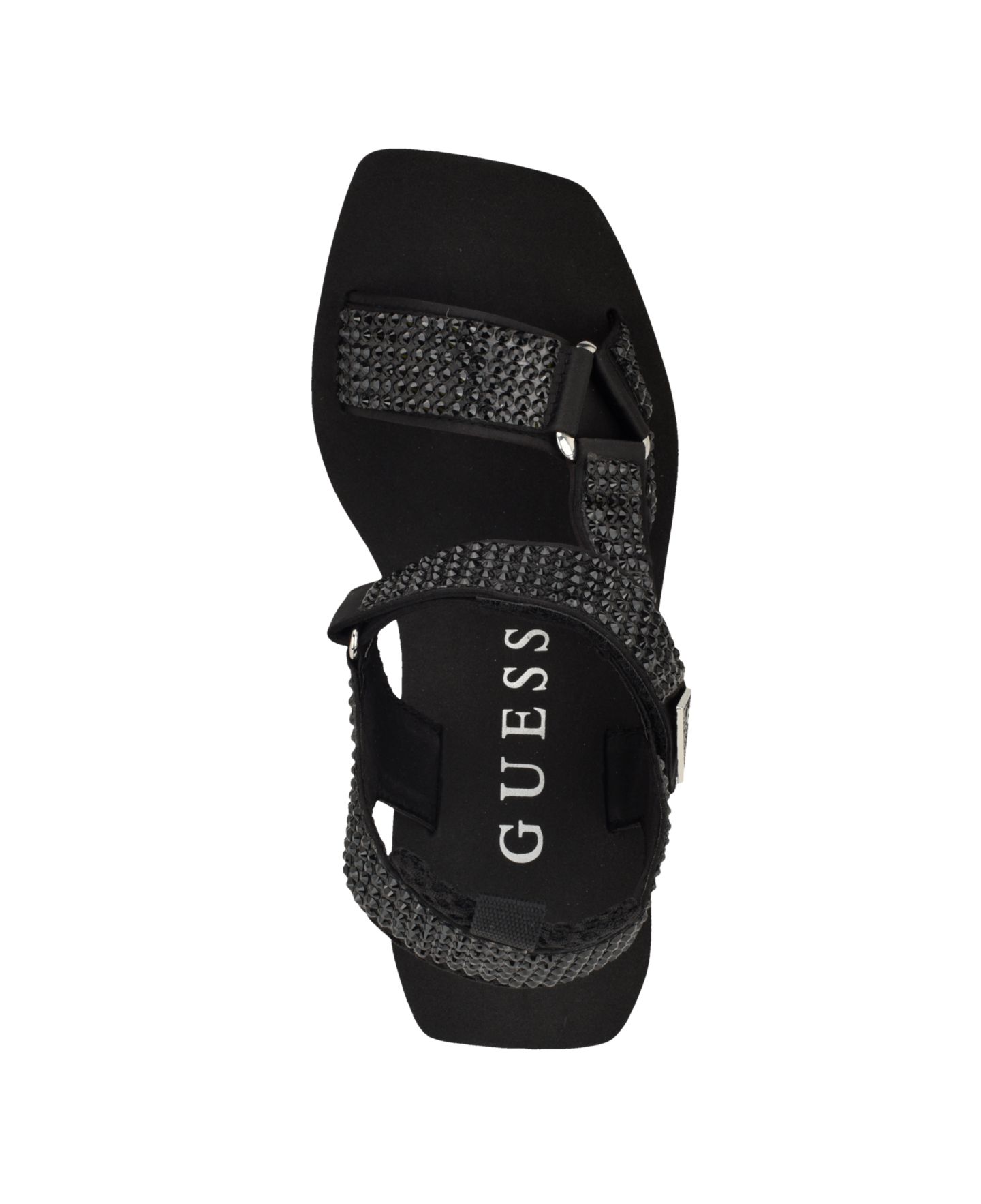 Женские сандалии GUESS Dawsin Rhinestone Eva Strappy Wedge, цвет: Чёрный — фото 4