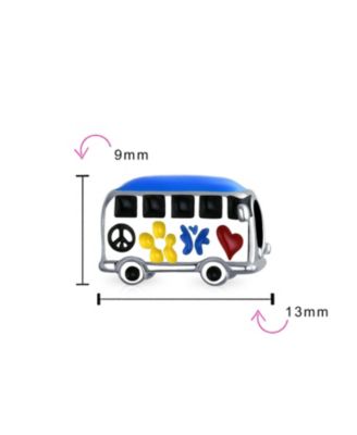 Multi Color Retro 1960'S Peace Love Hippie Volk Wagon Van Bus Charm Bead Enamel .925Sterling Silver Fits European Bracelet