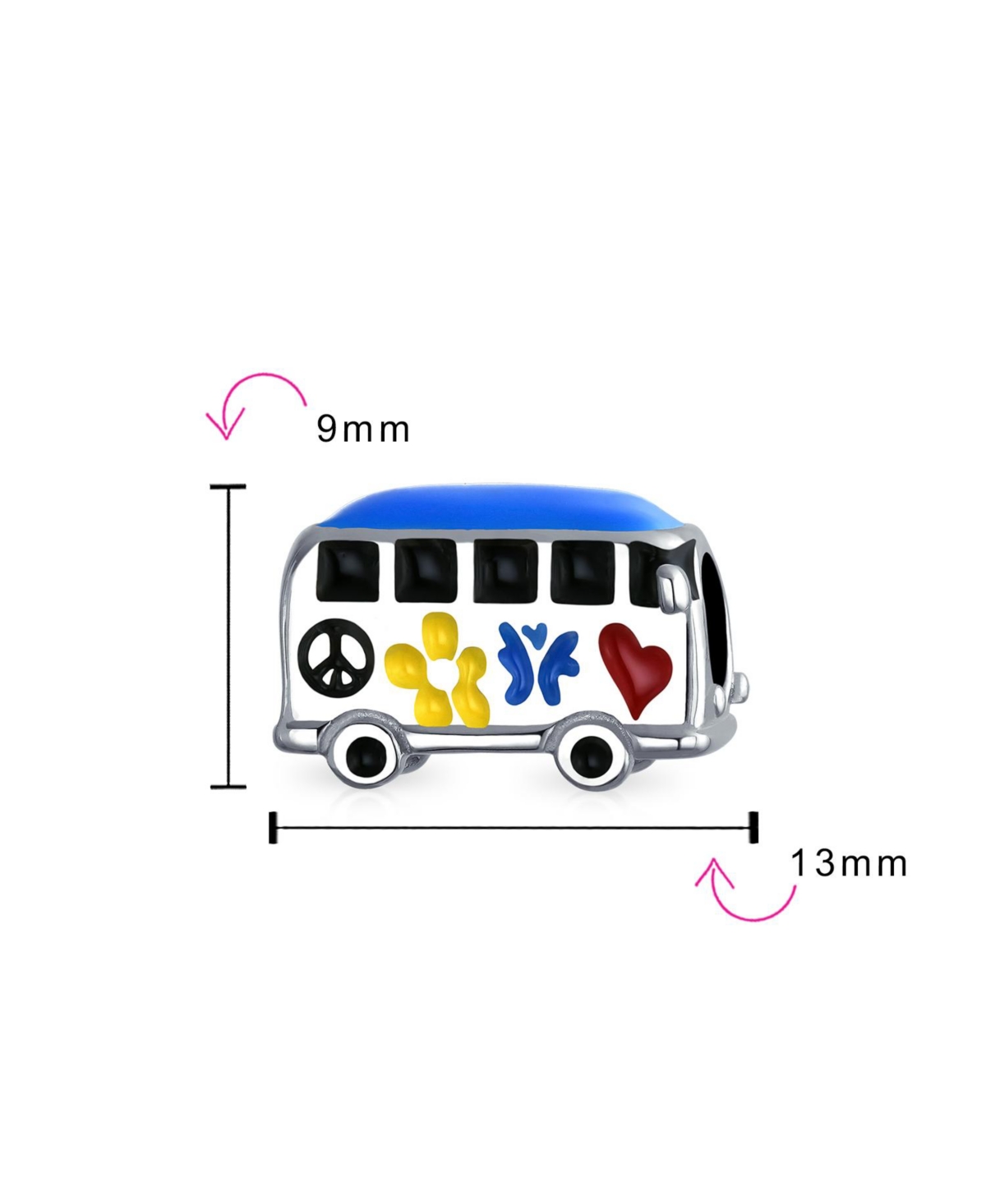 Bling Jewelry Multi Color Retro 1960'S Peace Love Hippie Volk Wagon Van Bus Charm Bead For Women Enamel .925Sterling Silver Fits European Bracelet - M