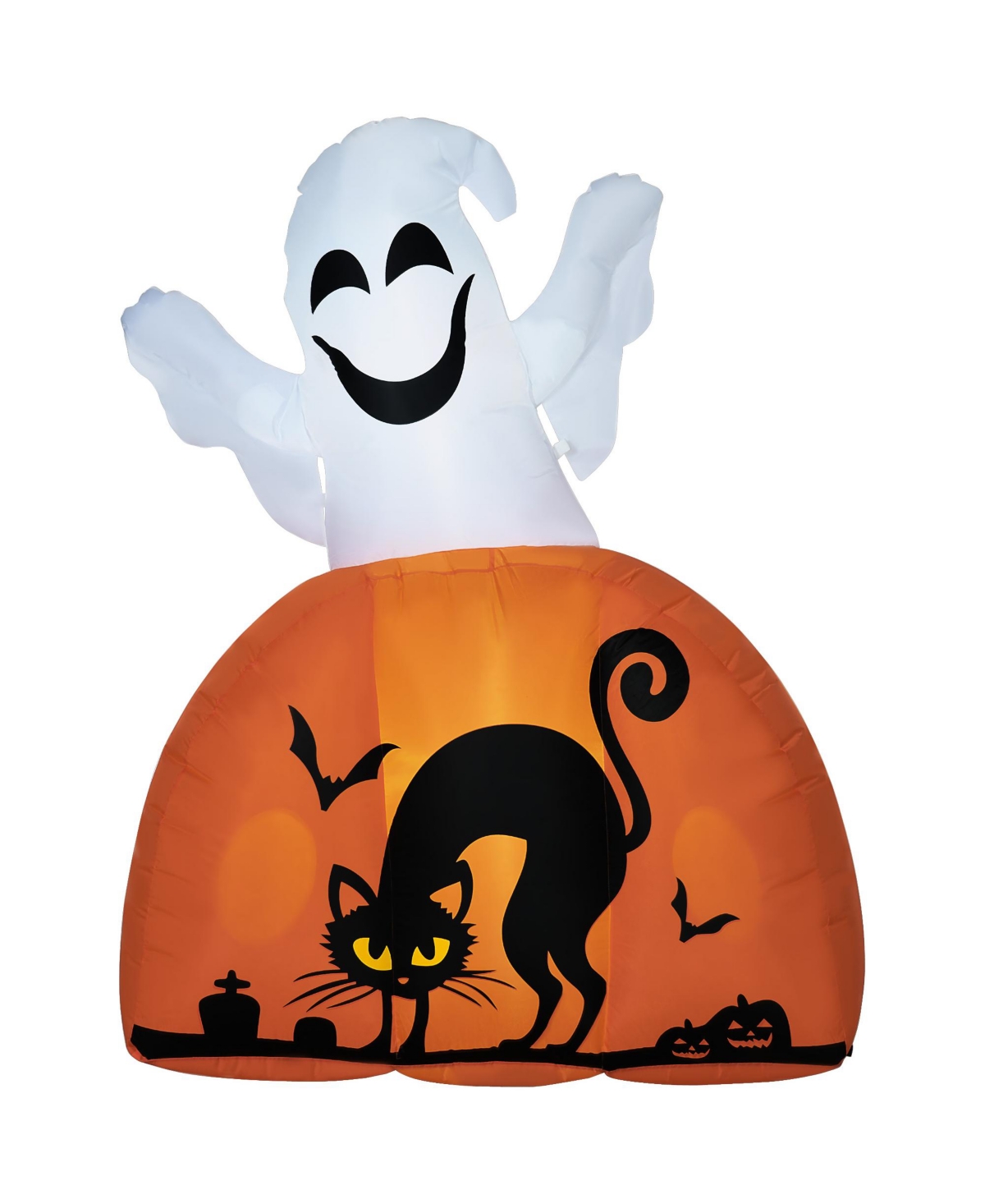 5ft Halloween Inflatable Ghost with Pumpkin Base and Led Lights - White
