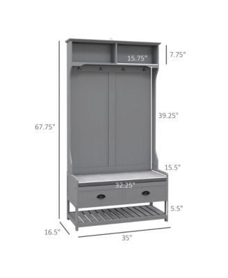 Hall Tree, Coat Rack and Bench Seat with 4 Hooks, 2 Drawers,