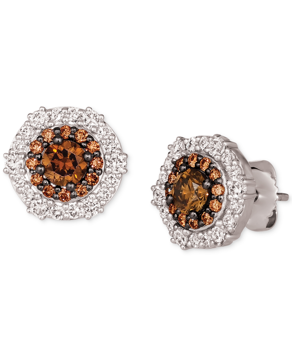 Shop Le Vian Couture Chocolate Diamond & Vanilla Diamond Halo Cluster Stud Earrings (1-3/8 Ct. T.w.) In Platinum In No Color