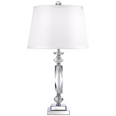 Modern Luxury Accent Table Lamp 23" High Clear Crystal Column White Tapered Drum Shade for Living Room Bedroom Bedside Office