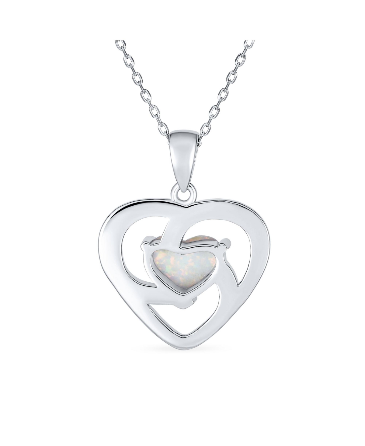 Bling Jewelry Opulence Cz Pave Accent Swirling Solitaire White Synthetic Opal Heart Necklace Pendant For Women Sterling- Silver