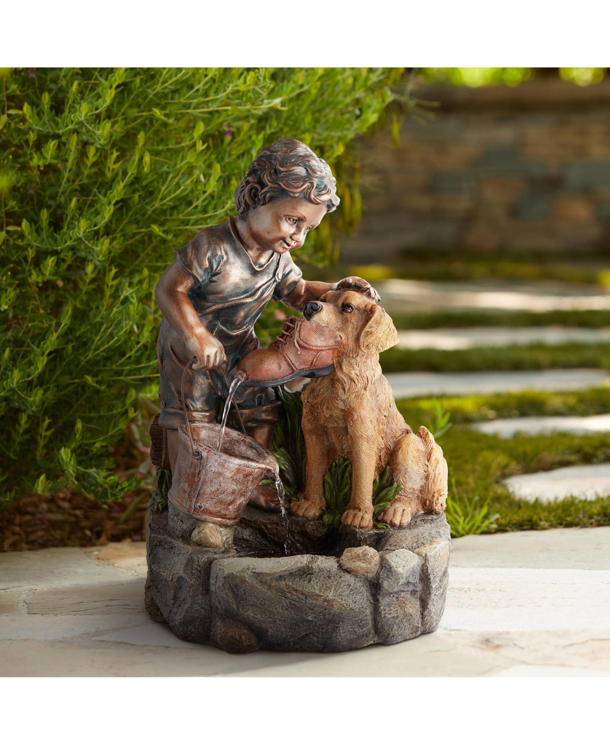 Northport Modern Boy Plays with Dog Outdoor Floor Water Fountain 24 3/4" High Modern for Garden Backyard Patio Porch Home Bedroom House Living Room Re