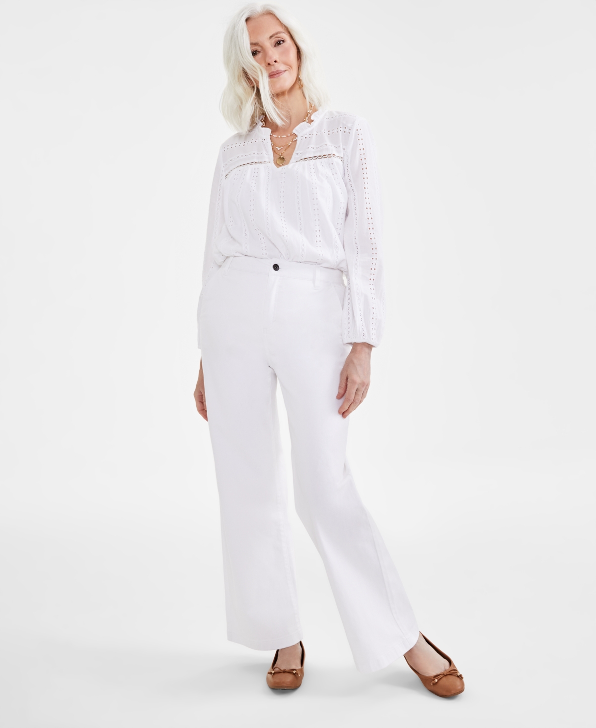Style & Co Women's High-rise Wide-leg Twill Pants, Created For Macy's In Bright White