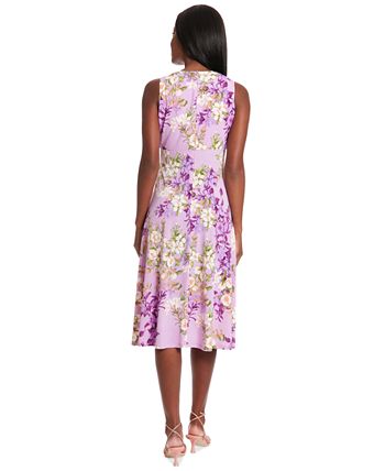 London Times Women's Pleated Floral Midi Dress Pink Size 12
