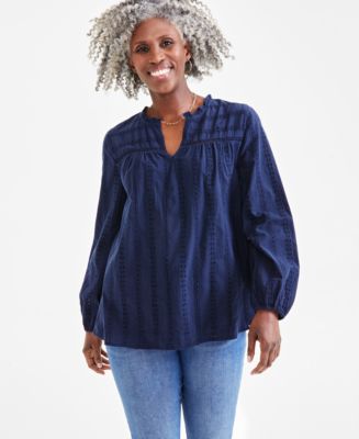 売れ筋商品|||スタイルアンドコー カットソー トップス レディース Women's Eyelet Split-Neck Blouse, Exclusively at Macy's Blushing Combo Style & Co Women's Cotton Eyelet Split-Neck Top, Created for