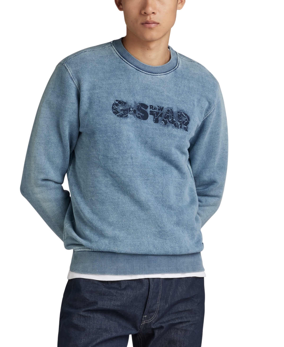 G-Star Men's Indigo Distressed Logo Sweatshirt - Sun Faded Blue