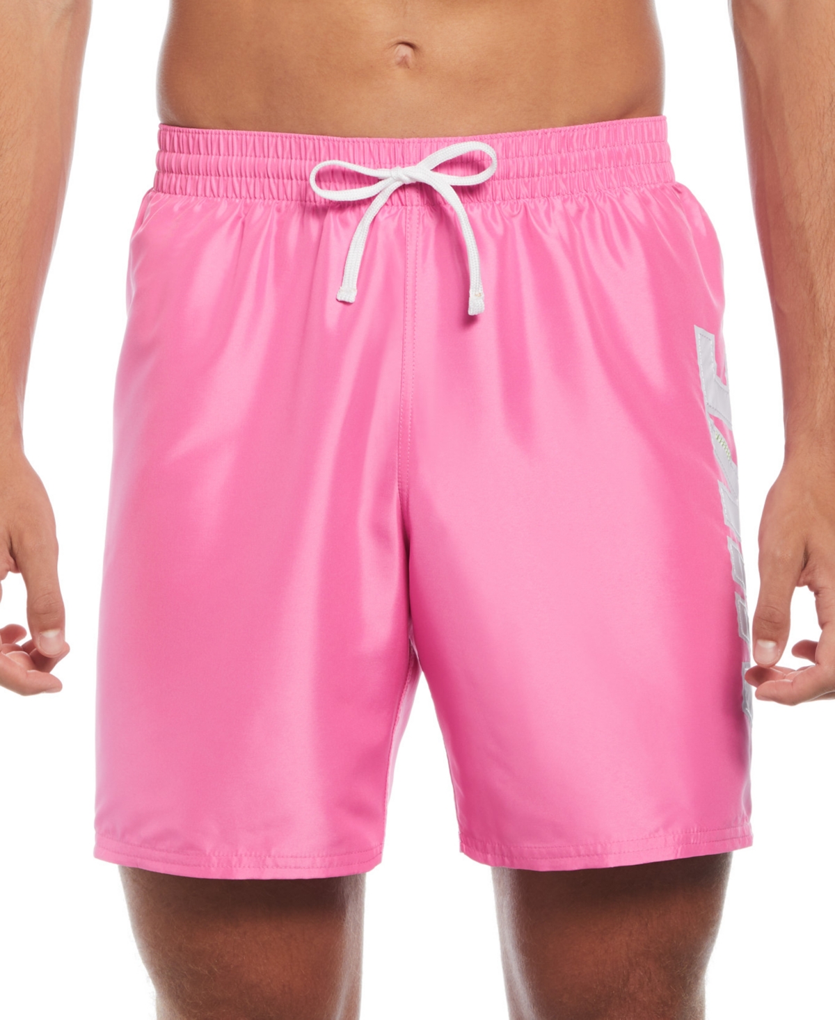 Shop Nike Men's Big Block Logo Volley 7" Swim Trunks In Playful Pink