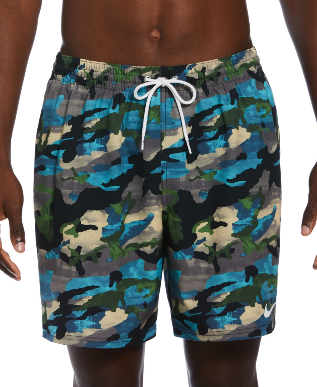 Shop Nike Men's Midnight Camouflage Volley 7" Swim Trunks In Black