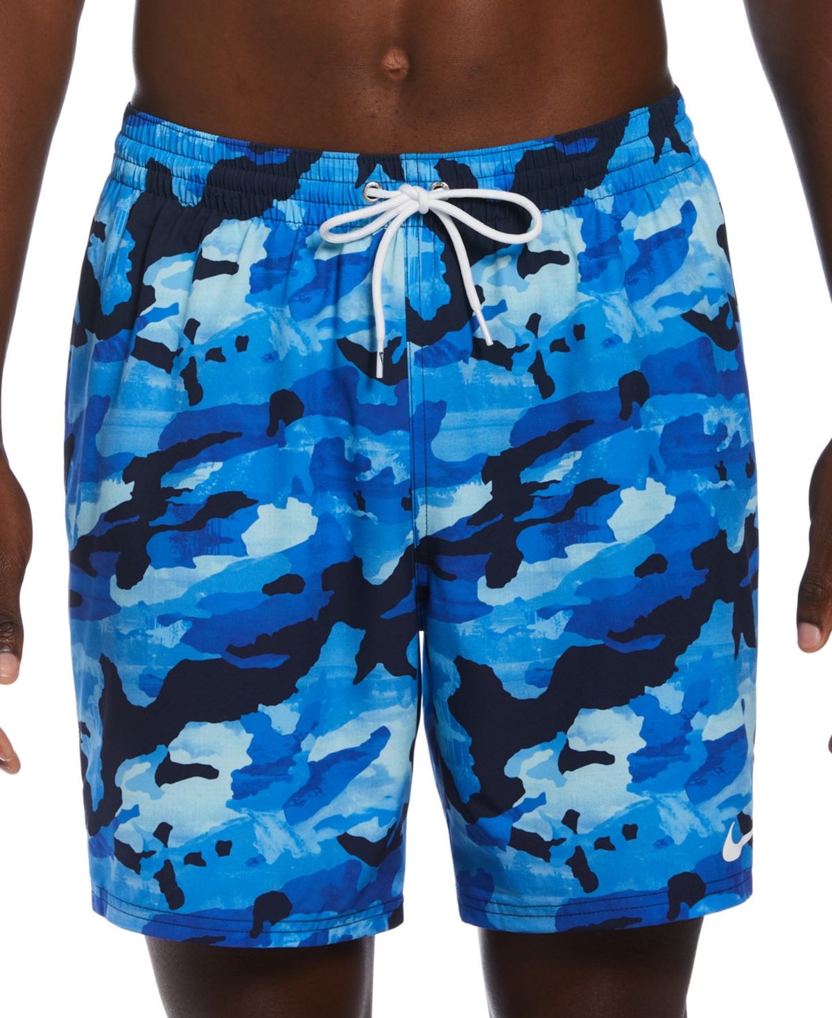 Shop Nike Men's Midnight Camouflage Volley 7" Swim Trunks In Midnight Navy