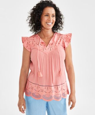 Style & Co - Petite Lace-Trim Mixed Media Top