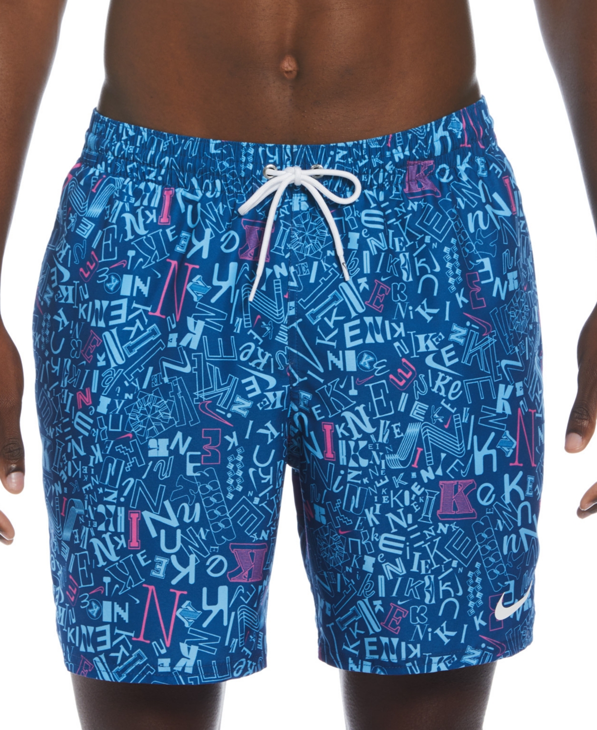 Shop Nike Men's Blender Tossed Logo-print 7" Twill Swim Trunks In Court Blue
