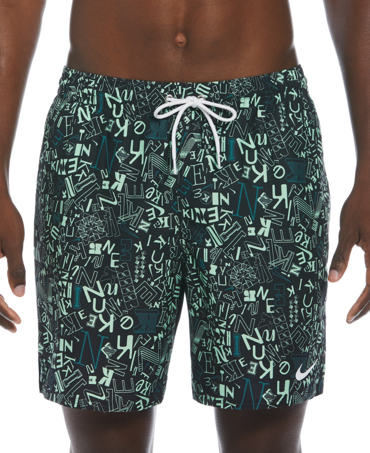 Shop Nike Men's Blender Tossed Logo-print 7" Twill Swim Trunks In Vapor Green
