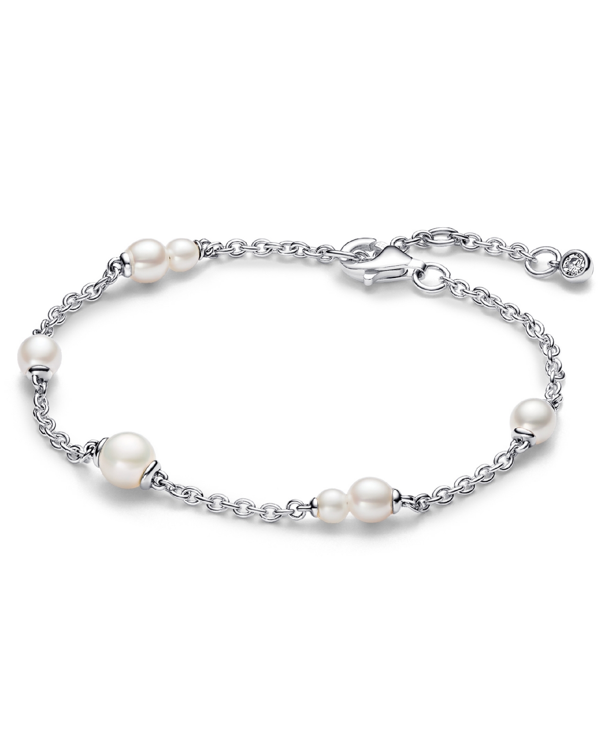 Sterling Silver Timeless Treated Freshwater Cultured Pearl Station Chain Bracelet - Silver