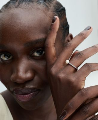 Sterling Silver Timeless Treated Freshwater Cultured Pearl Pave Ring