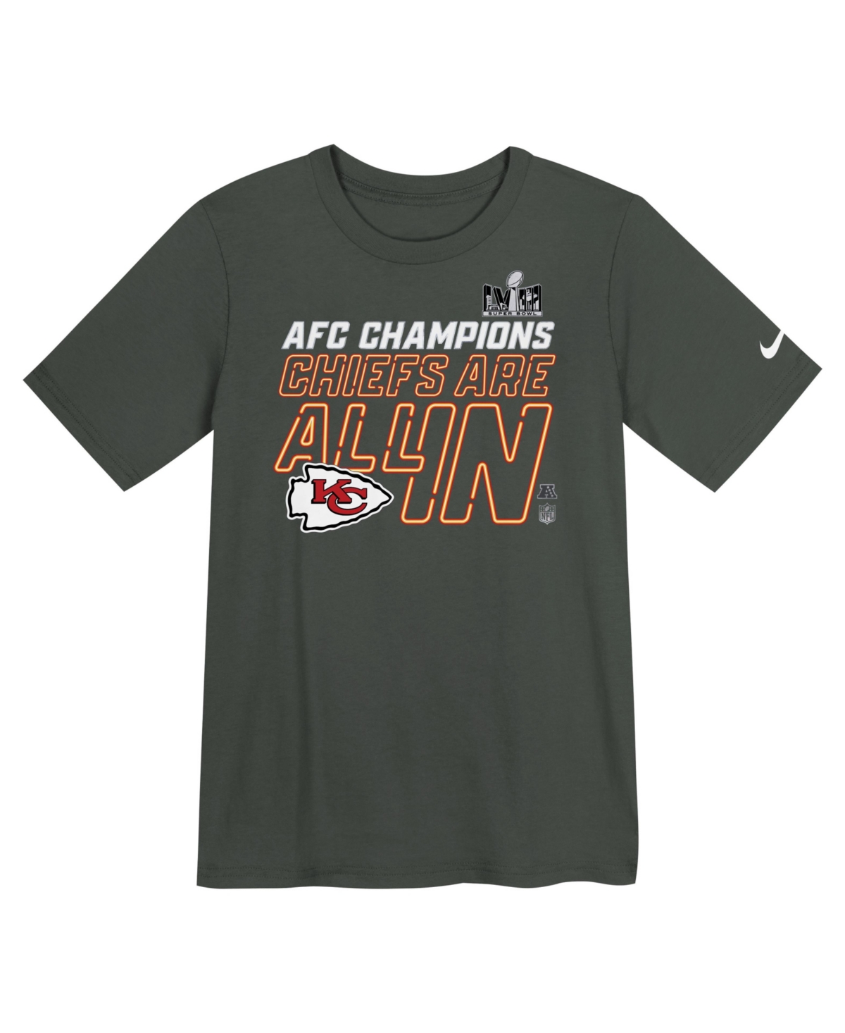 Big Boys and Girls NikeKansas City Chiefs 2023 Afc Champions Locker Room Trophy Collection T-shirt - Anthracite